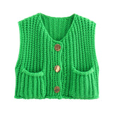 2025 Autumn Street Shirt Fashion Cute Crochet Wool Vest Knitted Thick Knitted Vest Women's Clothing