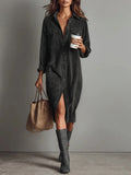2025 Women's Elegant Workwear Style Pocket Button Velvet Shirt Dress Dress