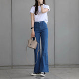 French Retro Blue Trumpet Jeans Women Autumn And Winter New Small Man Without Legs High Waists Thin Horseshoe Horn Trousers