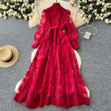 Spring 2025 New High-End Heavy Industry Mesh Embroidery To Collect Thin French Elegant Lantern Sleeve Dress