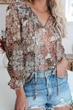 Women's Clothing 2025 Autumn And Winter New Broken Flower Printed Shirt V Collar Long-Sleeved T-Shirt Top Women