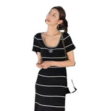 2025 New Small Fragrant Wind Hit The Striped Sling Dress Female Summer Slimming Temperament Casual Dress