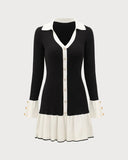 Autumn/Winter 2025 New Short Dress Women's Fashion Lotus Side Knitted Dress Long-Sleeved Little Scented Style Dress