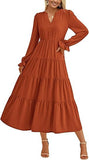 2025 Autumn Long Dress Long Sleeve V-Neck Layered Lotle Leaves By The A-Line Cocktail Party