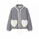 2025 Women's Autumn And Winter New Street Fashion Love Lace Splicing Lattice Cotton Coat