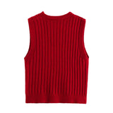 College Style Knitted Sweater Vest Women Lazy Brown Spring Dress New Folded Cloth Women