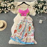 Vintage Court-Style Dress Female Short Breast Sling Sling Sling Vest + High-Waisted Half-Dress