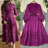 Advanced Sense Of Elegant Lace Dress 2025 New Hollow Hooks Waist Lantern Sleeves Waist Waist Dress Dress