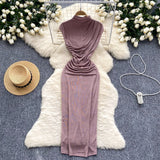 High-Cooled Royal Sister Dress Goddess Fan Temperament Heart Folds To Receive The Waist Thin Long Bag Of Hip Skirts
