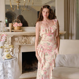 Spring 2025 New Women's Dress French Temperament Lotus Leaf Crums Hanging Skirt Design Waist Irregular Dress