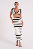 Striped Two Sets Of Women's Knitted Slings Wrapped Breasts Skirt Dress Fashion Suit