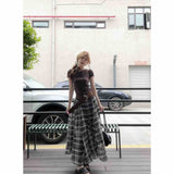 Maillard Fashion Wear Curry Color Collar Waist Solid Color Short Top Women High Waist Thin Lattrple Skirt Suit