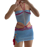 2025 Summer New Color Hanging Neck Strap Broth Knitting Sexy Bag Hip Skirt Knitted Suit Woman