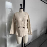 Spring/Summer 2025 New Temperament V-Necked Liangs Sleeve Knitted Long Dress