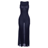 2025 Autumn Summer New Women's Sexy Perspective Mesh Holiday Dress Evening Dress Women
