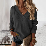 2025 New Sweater Women's Autumn And Winter Solid Color V-Neck Long-Sleeved Knitted Shirt