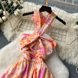 Sexy Hollow Hanging Neck Sling Dress Female Pure Lust Atmosphere Feel Waist Thin Temperament Super Fairy Holiday Floral Dress