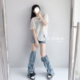 Vibe Hottie Fried Street Wash Denim Leg Set Design Strap Pile Trousers Calves Denim Shorts Cover