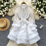 French High-End Heavy Industry Diamond Lotus Leaf Dress Girl Spring Strapped Temperament Lace Pavity