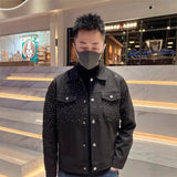 Fashion And Leisure Autumn Trend Full Of Stars Hot Diamond High Sense Loose Denim Coat Collar Men 2025 New