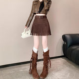 Butterfly Tie With Low-Waisted Babes Half-Dress Girl Retro College Wind-Proof Light Suit Short Skirt A-Word Mini-Skirt