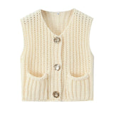 2025 Autumn Street Shirt Fashion Cute Crochet Wool Vest Knitted Thick Knitted Vest Women's Clothing