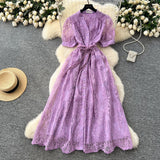 French High-End Temperament Dress Women 2025 Summer Fashion Strap To Single Buckle Embroidery Mesh Dress