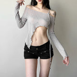 2025 Summer New Women's Clothing Sexy Pure Hot Babes Wind Inclined Irregular Design Short-Term Open-Enavel Top
