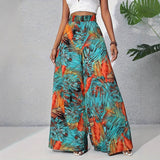 Summer Ladies Pants Tropical Holiday Wind New Fashion Leisure Comfortable High-Waist Broad Leg Trousers