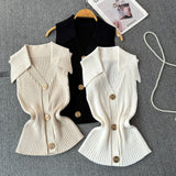 Small Fragrant Knitted Vest Women's Summer Thin Design Sense Niche POLO Collar Thin Short Chic Hanging Neck Top