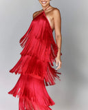 GY25044 Fashion Hanging Neck Solu Back Open Dress