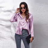 Colored Shirt Women's Denswear Simulation Silk Long-Sleeved Shirt New Women's Clothing