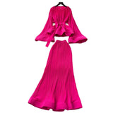 Oceanish Fashion Strap To The Waist Horn Sleeve Lotus Loaf Under The Pendulum Folding Folding Top + High-Waisted Fish Tail Half-Body Dress
