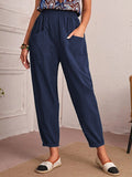New Four-Season Cotton Nine-Point Trousers Loose Waist Slacks Slant Pocket Trousers Women