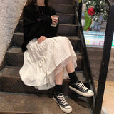 Spring And Summer New Korean Version Of The College Wind Mesh Splicing Skirt Half-Bred Mid-Long A-Skirt Ins