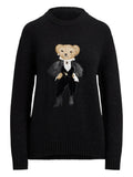 Autumn/Winter 2025 New Women's Bear Embroidered Cartoon Loose Version Of Heavy Industry Round-Neck Knitted Sweater