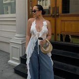 2025 Spring Fashion Trend Women's New Hanging Neck Bare Back Strap Yarn Mesh Repair Small Vest