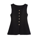 92 Gold Knitted Vest Shirt 10 Women's 041 Simple Single Buckle Fashion