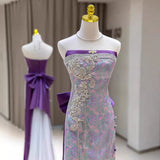 New Chinese Fishtail Evening Dress 2025 New Light Luxury Niche Morning Robe Toasting Bridal Purple Banquet Dress Dress Dress