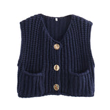 2025 Autumn Street Shirt Fashion Cute Crochet Wool Vest Knitted Thick Knitted Vest Women's Clothing