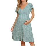 2025 New Women's Summer Pregnant Women V-Neck Dress Loose Comfortable And Casual