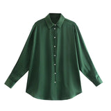 2025 New Women's Autumn Printing Multi-Color Silk Sipping Long-Sleeved Collar Loose Shirt Top