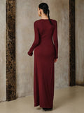 2025 New Women's Fashion Temperament Wine Red Dress Metal Accessories Dress