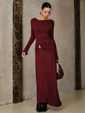 2025 New Women's Fashion Temperament Wine Red Dress Metal Accessories Dress