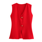 Women's Clothing 2025 Summer Solid Color Repair Gold Button Knitted Vest Top