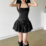 Fashion 2025 Summer New Women's Clothing Sexy Pure Hot Girl Bow Hanging Neck Bare Back Dress Dress Woman