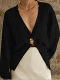 Solid Color V-Neck Long Sleeve Open Shirt 2025 Spring And Autumn Temperament V Collar A Buckle Long Sleeve Waist Top
