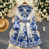 French Spring Dress New Dress Women 2025 Fashion Suit Collar Long Sleeves To Roll Print A-Word Skirt