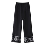 2025 Summer New Women's Collar Short-Sleeved Embroidered Shirt Tight High-Rise Straight Trouser Set High-Waist Design
