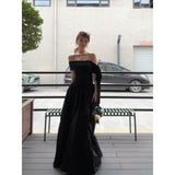 One-Word Shoulder Ribbon Dress Women's Summer Fashion Temperament Reduction Loose Thin A Word Long Dress